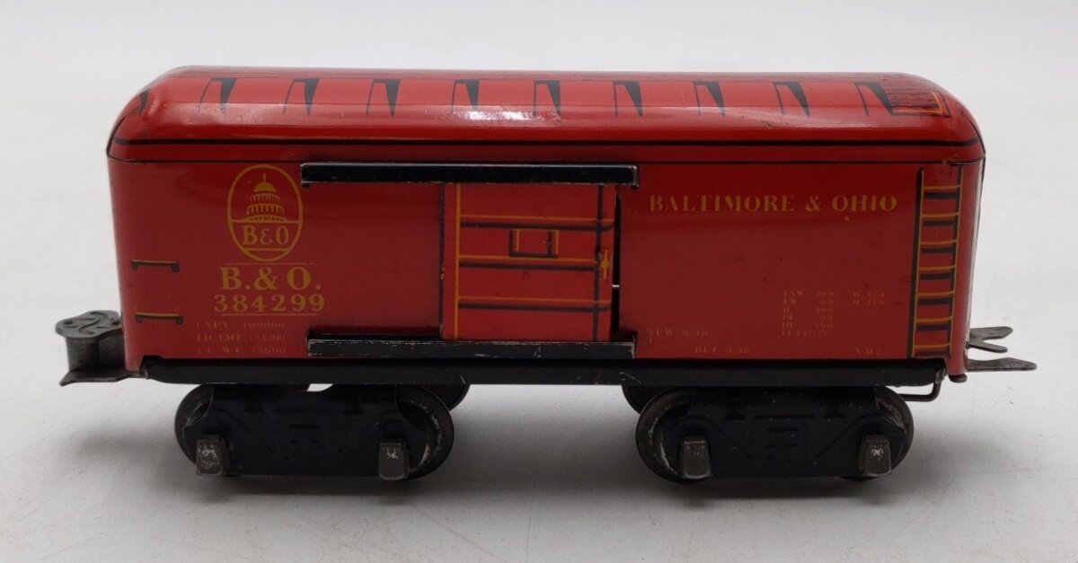 Marx O Gauge Prewar Baltimore & Ohio Red Tinplate Boxcar #384299 VG