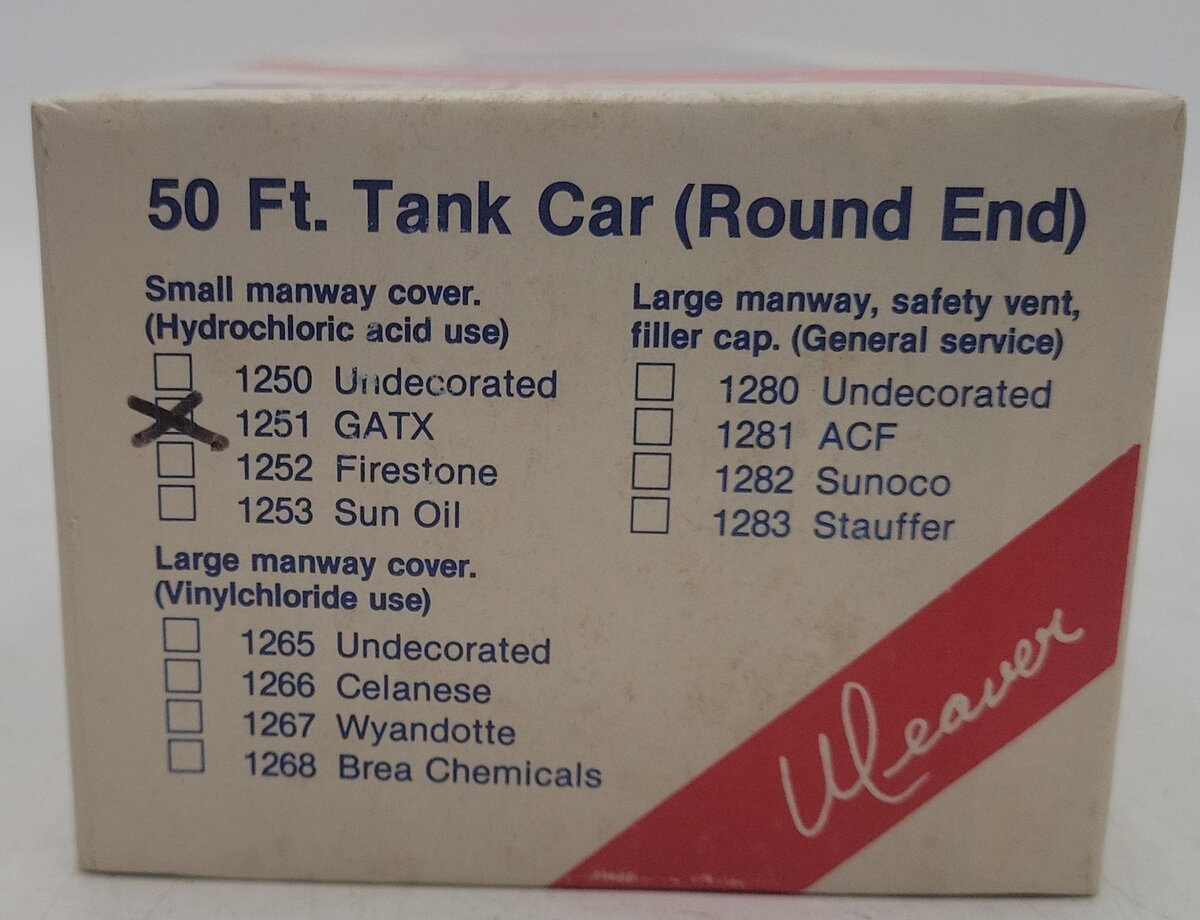 Weaver 1251 O Gauge GATX Corporation Tank Car #3100 EX/Box