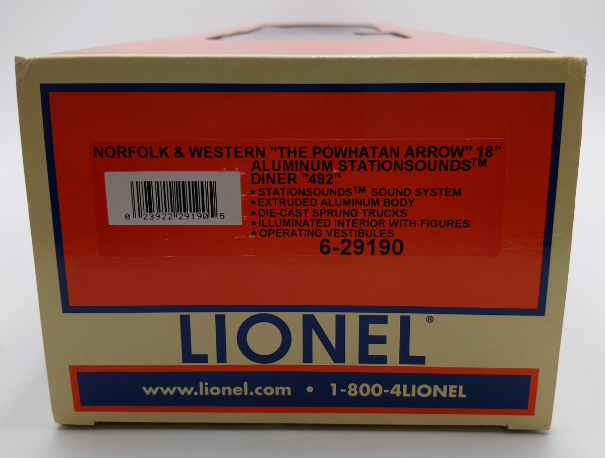 Lionel 6-29190 O Norfolk & Western "Powhatan Arrow" Diner Car w/Sounds #492 EX/Box