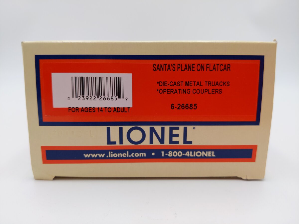 Lionel 6-26685 O North Pole Express Santa’s Plane On Flatcar EX/Box