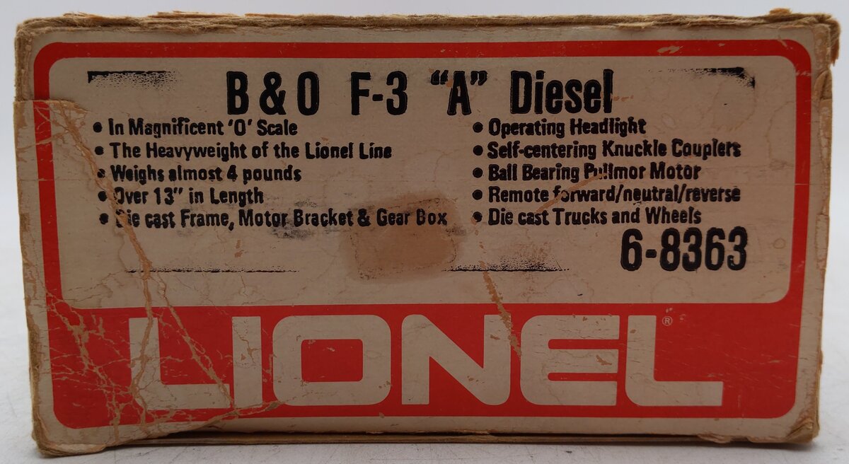Lionel 6-8363 O Gauge Baltimore & Ohio F3 Powered A Unit Diesel Locomotive EX/Box