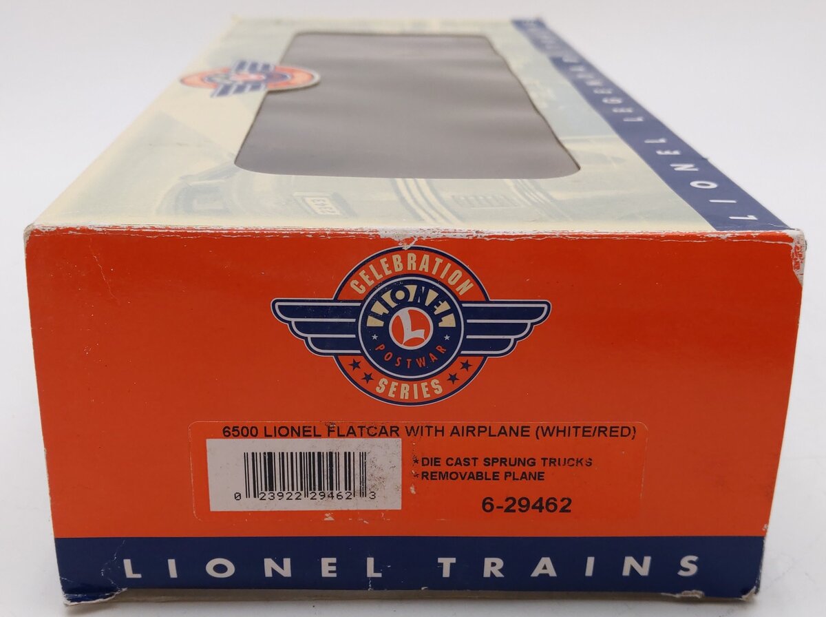Lionel 6-29462 O Gauge 6500 PWC Flatcar w/Airplane White & Red VG/Box