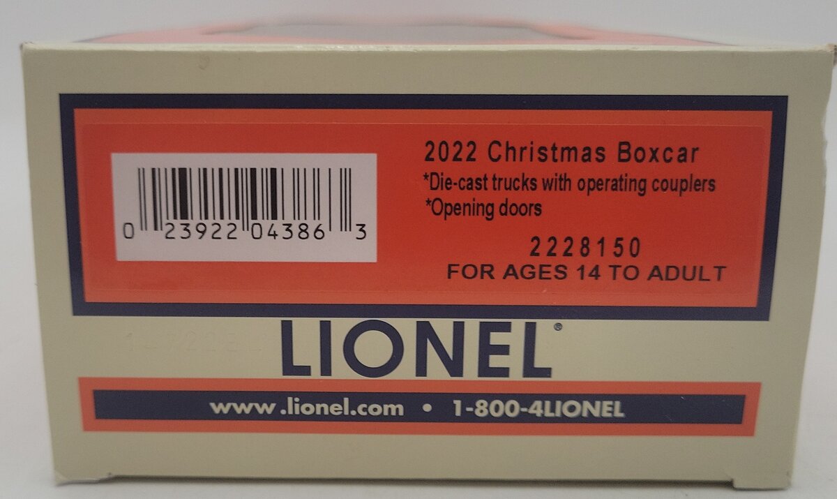 Lionel 2228150 O Gauge 2022 Christmas Boxcar EX/Box