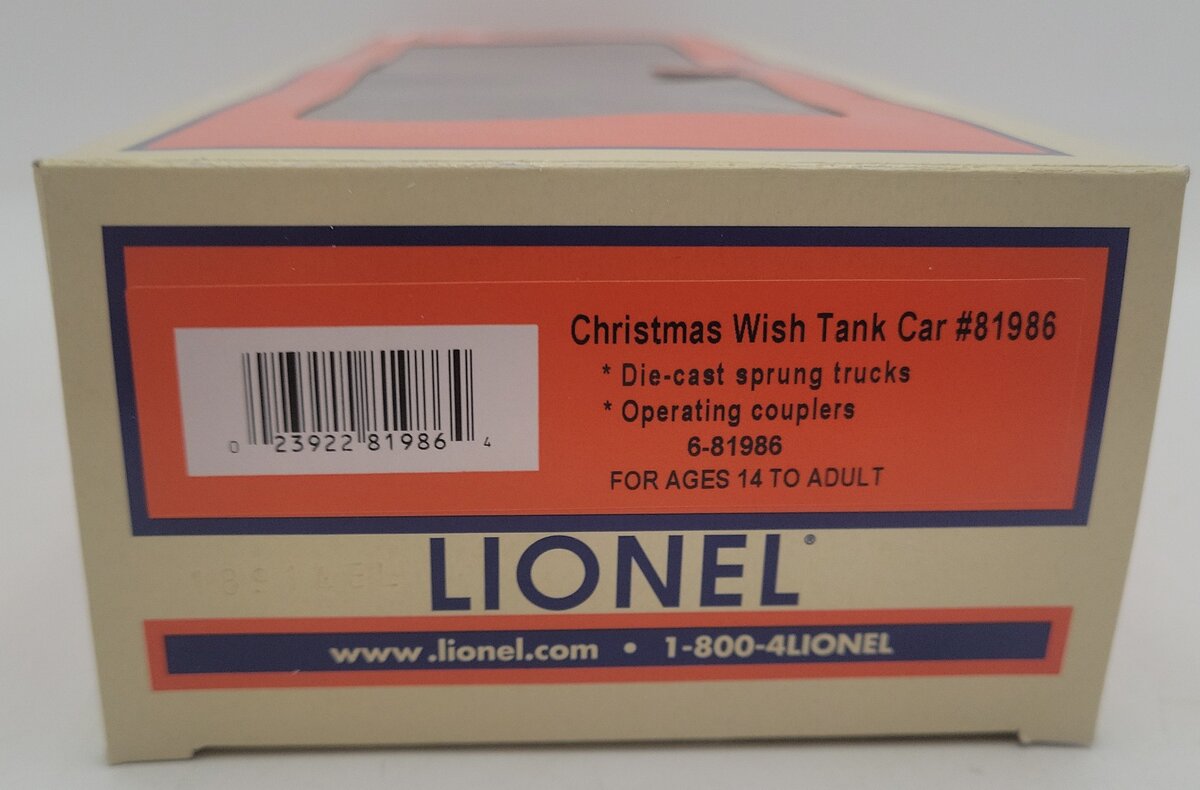Lionel 6-81986 O Gauge Santa's Magic Christmas Wish Tank Car EX/Box