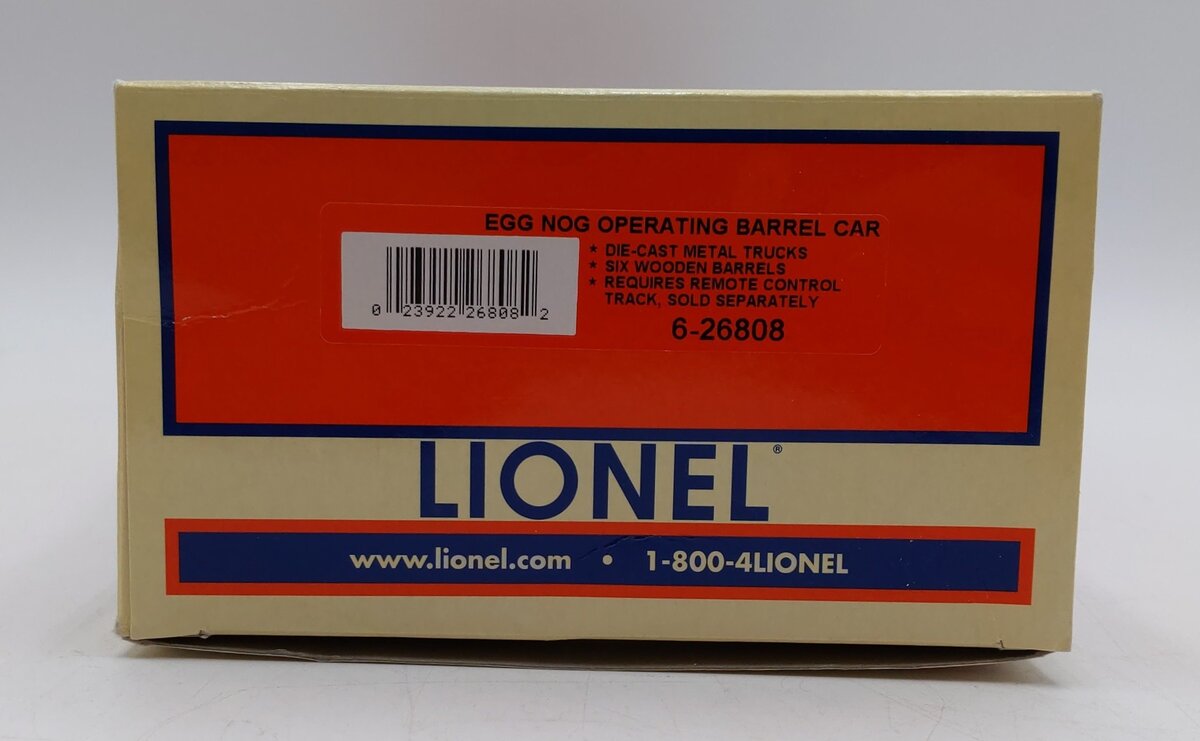 Lionel 6-26808 O Gauge Egg Nog Operating Barrel Car #26808 EX/Box