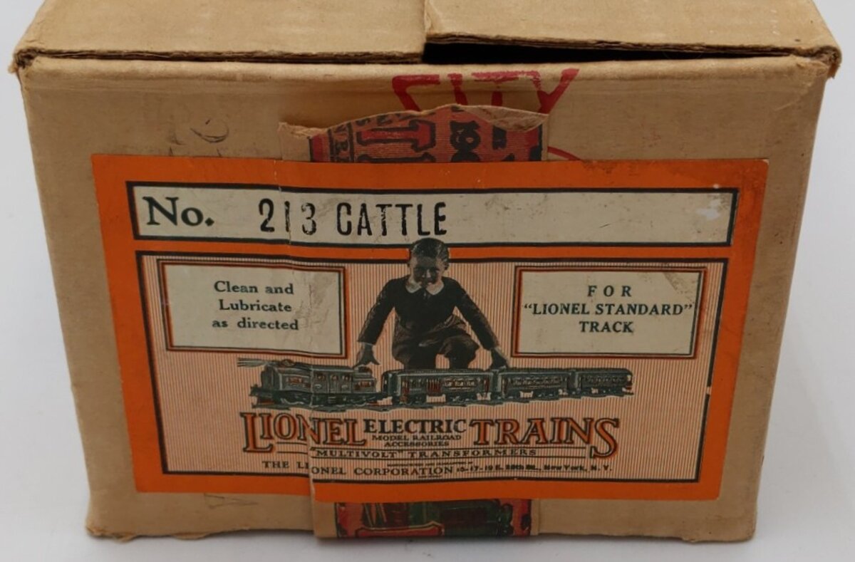 Lionel 213 Vintage Standard Gauge Tera Cotta & Green Cattle Car VG/Box