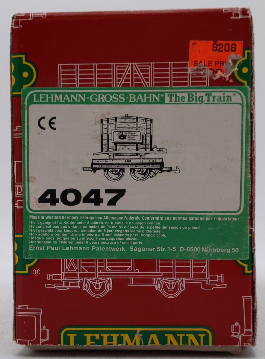 LGB 4047 G Scale Flatcar with Ferdinand Pieroth Whiskey Barrel VG/Box