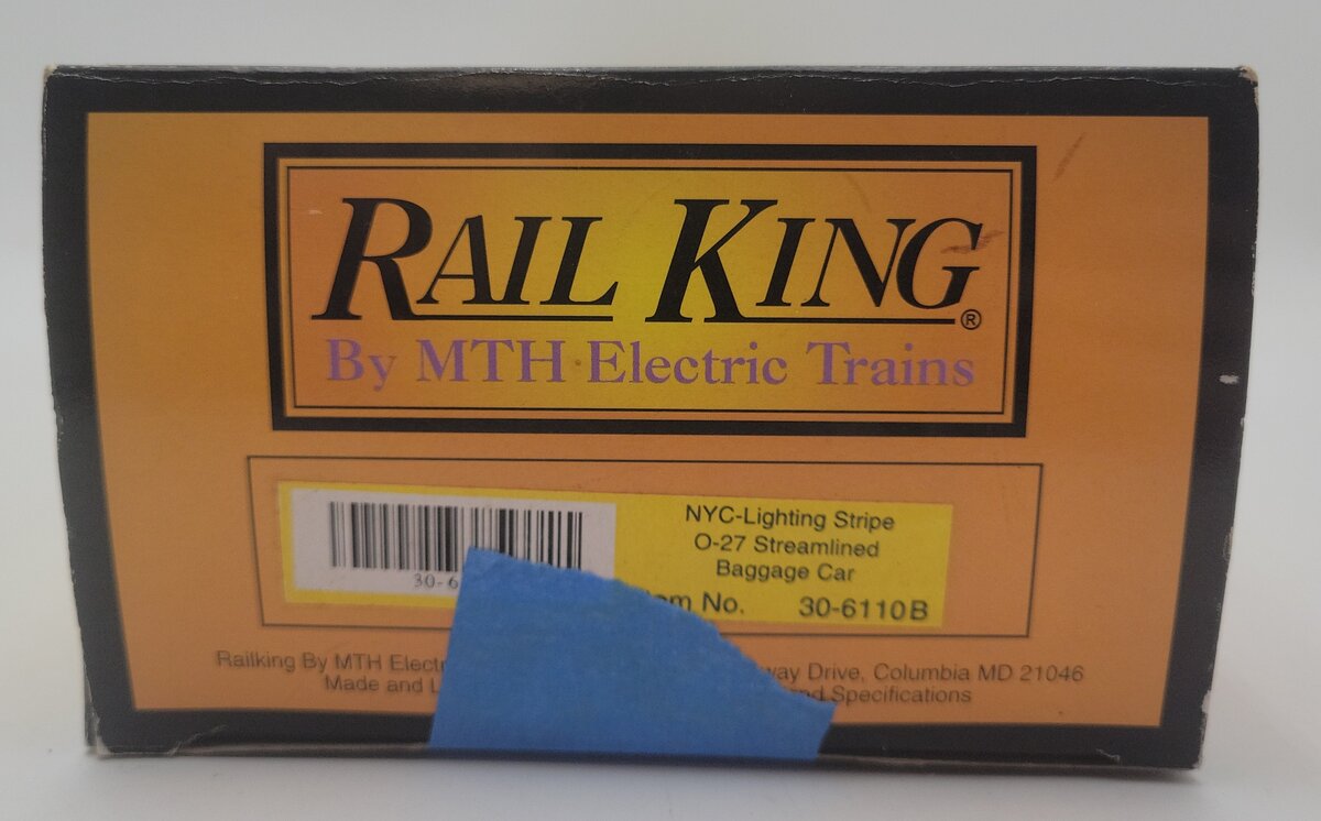 MTH 30-6110B O NYC Lighting Stripe O-27 Streamlined Illuminated Baggage Car EX/Box