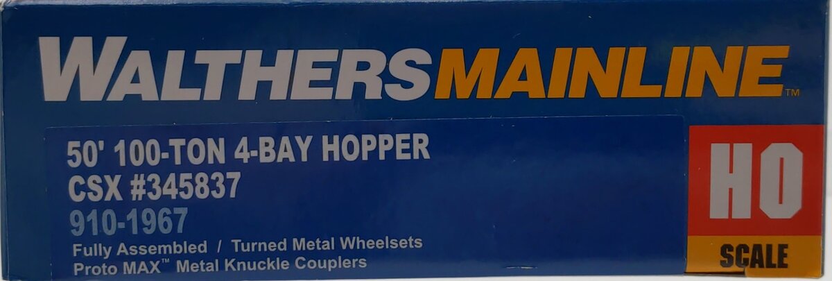 Walthers 910-1967 HO CSX Transportation 50' 100-Ton 4-Bay Hopper #345837
