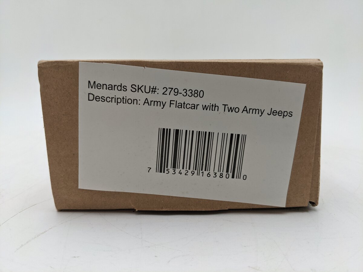 Menards 279-3380 O Army Flatcar w/ Two Jeeps #11067 NIB