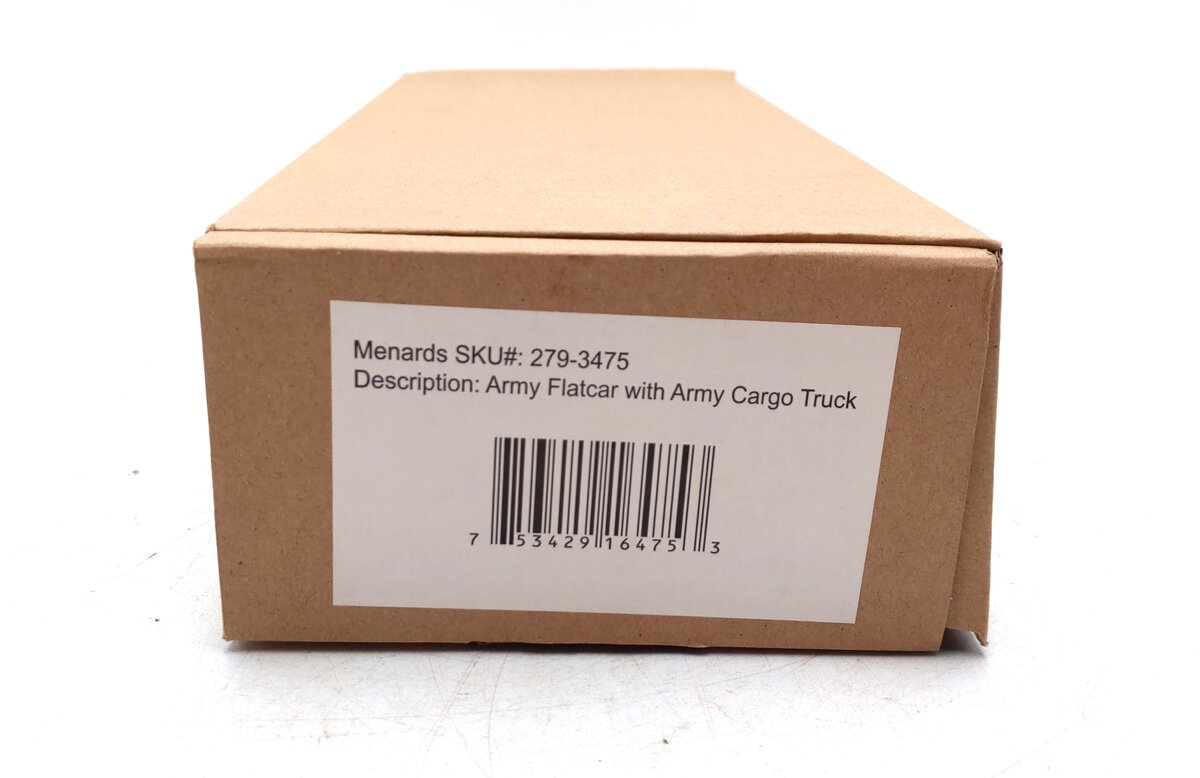 Menards 279-3475 O Gauge US Army Flatcar w/ Army Cargo Truck #21940 MT/Box