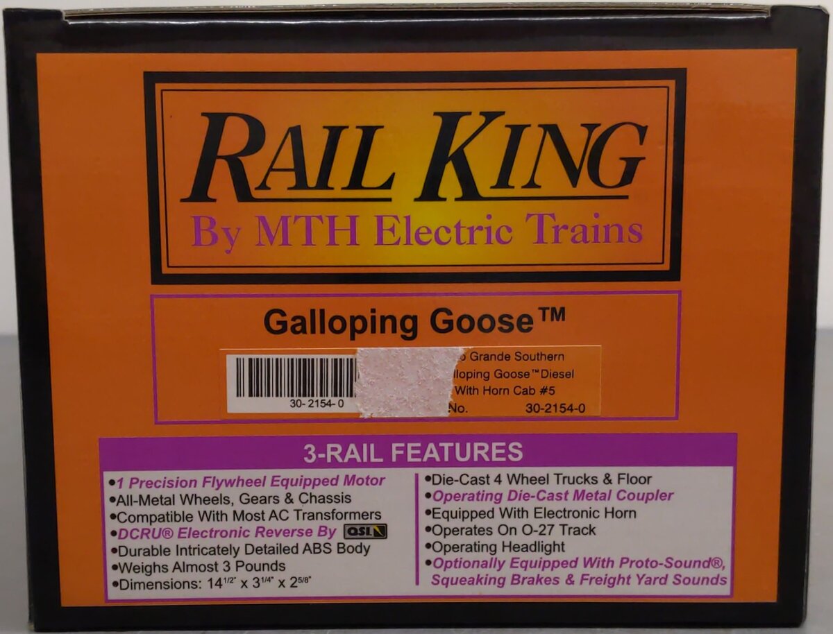 MTH 30-2154-0 O Gauge RGS Galloping Goose Electric Locomotive #5 w/Horn Cab EX/Box