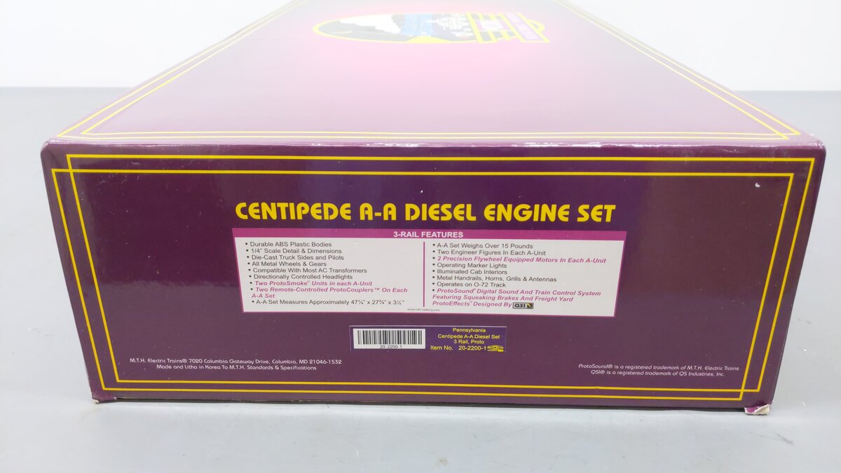 MTH 20-2200-1 O Gauge PRR Centipede AA Diesel Engine Set w/PS1 #5823 EX/Box
