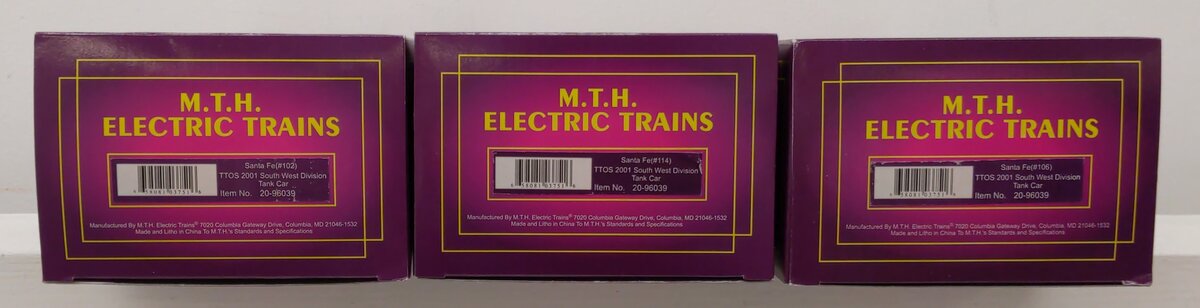 MTH 20-96039 O SF TTOS 2001 Southwest Division Single Dome Tank Cars (Set of 3) LN/Box