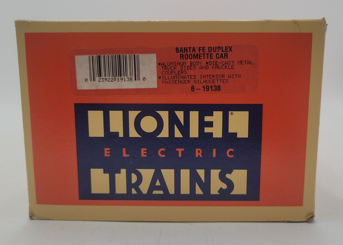 Lionel 6-19138 O Gauge Santa Fe "Indian Lake" Aluminum Duplex Roomette Car EX/Box
