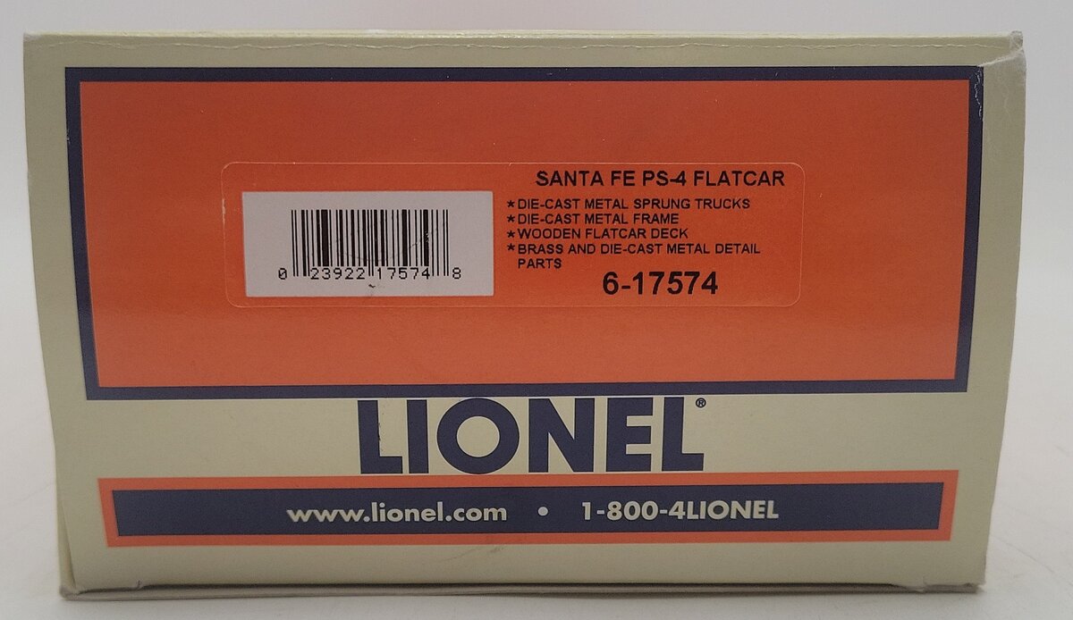 Lionel 6-17574 O Gauge Santa Fe PS-4 Flatcar w/ Wooden Deck #0081 EX/Box