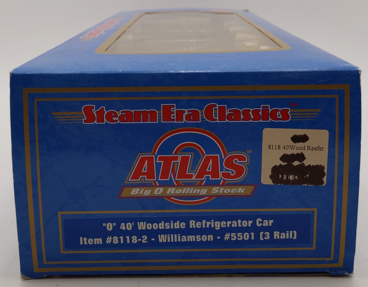 Atlas 8118-2 O Gauge Williamson 40' Woodside Refrigerator Car #5501 (3 Rail) NIB