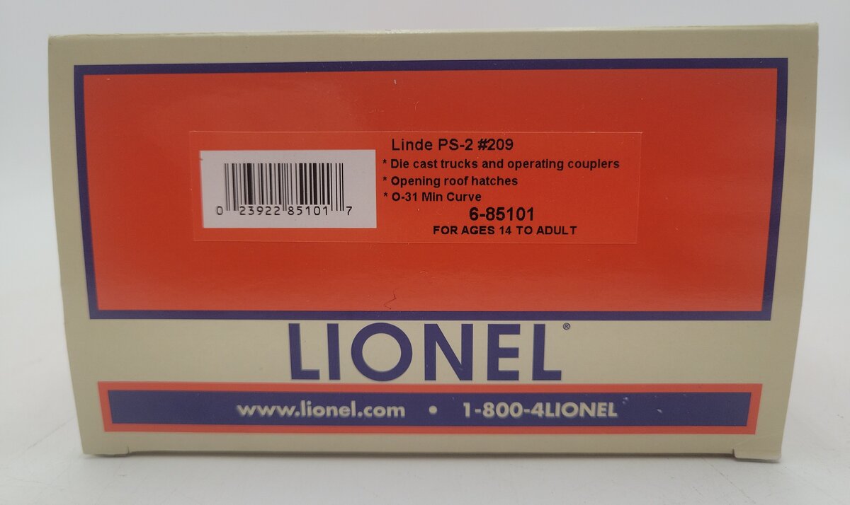 Lionel 6-85101 O Linde PS-2 Covered Hopper #209 LN/Box