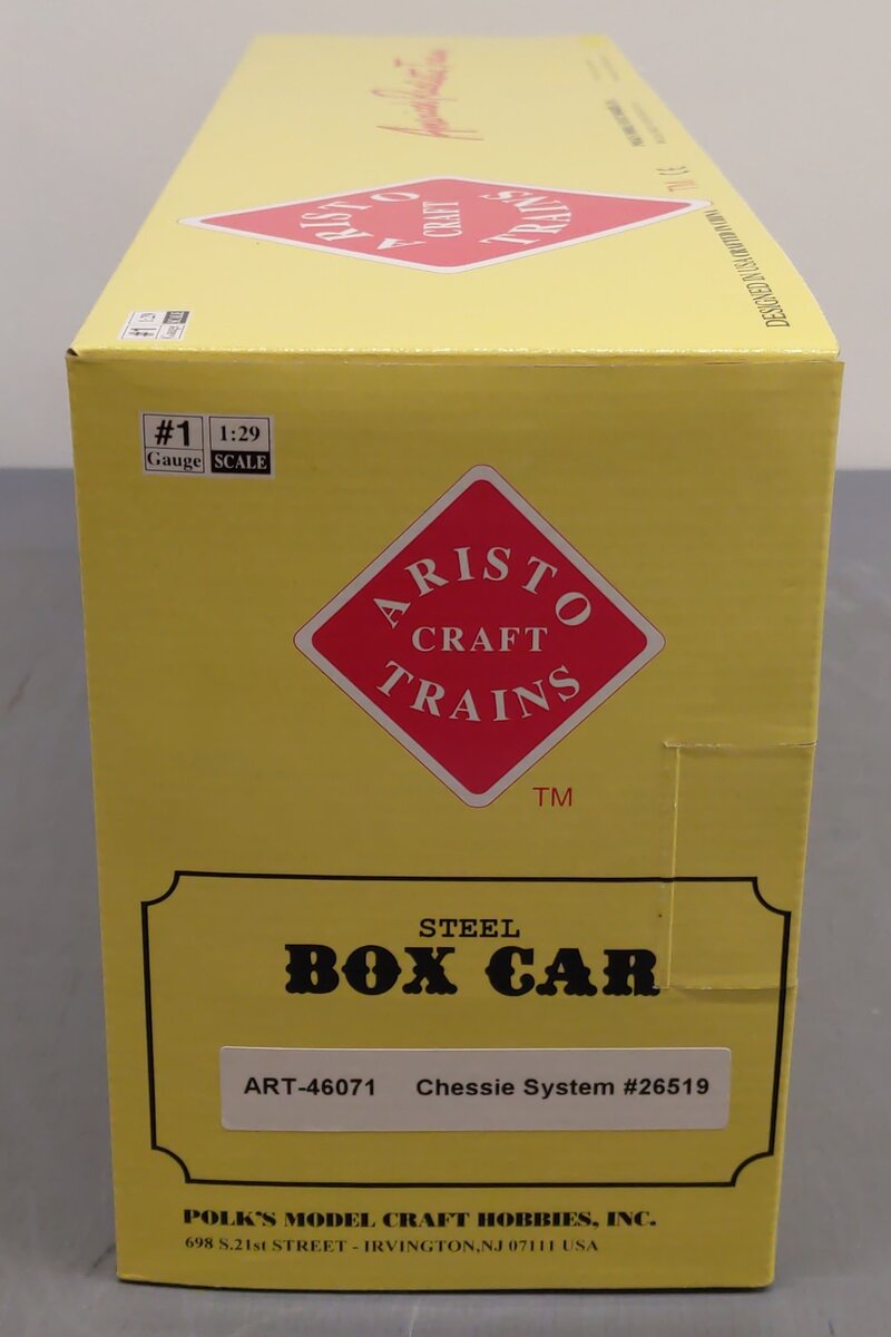 Aristo-Craft 46071 G Gauge Chessie 40' Steel Boxcar #26519 (Metal Wheels) EX/Box