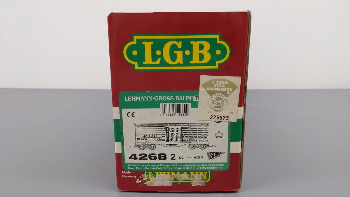 LGB 42682 G Scale D&RGW Stock Car w/Cattle Sound EX/Box