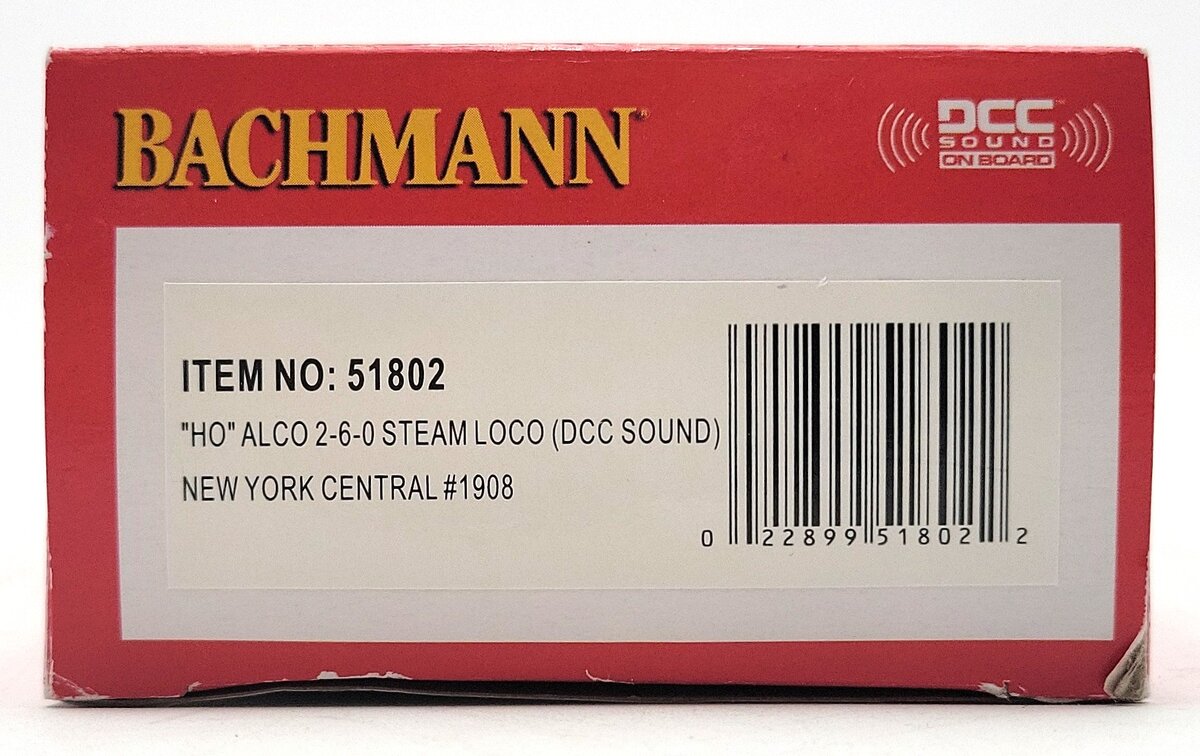 Bachmann 51802 HO New York Central Alco 2-6-0 Steam Loco w/Sound & DCC #1908 LN/Box