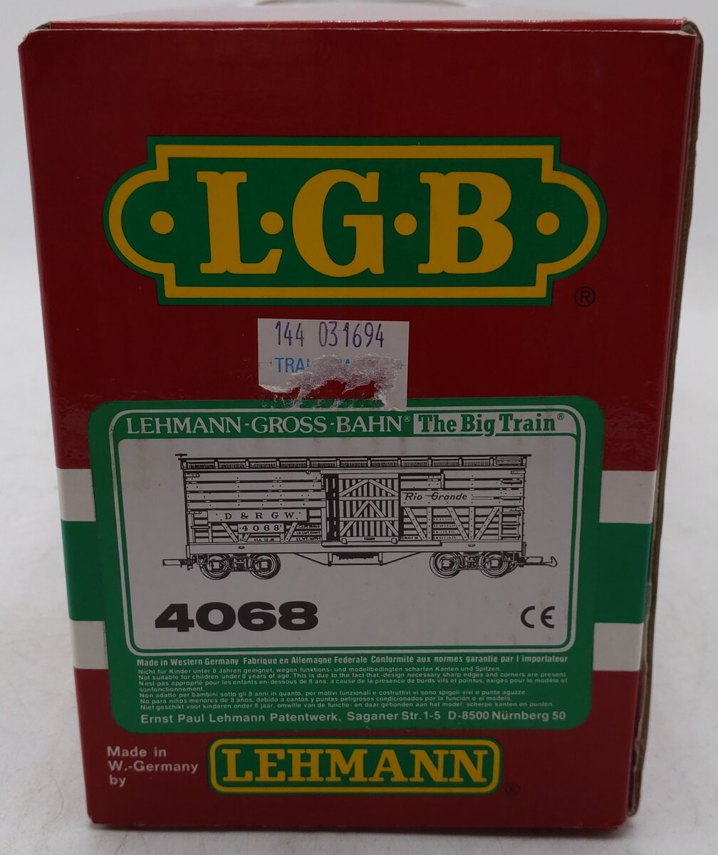 LGB 4068 G Scale Denver & Rio Grande Western Stock Car #4068 EX/Box