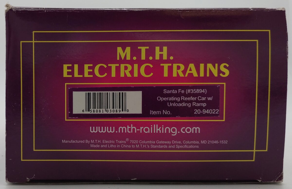 MTH 20-94022 O Gauge Santa Fe Operating Reefer Car #35894 w/ Unloading Ramp LN/Box