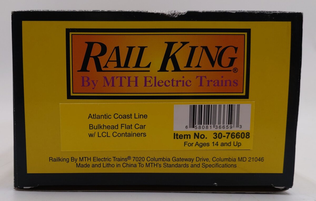 MTH 30-76608 O Atlantic Coast Line Flat Car w/ Bulkheads & LCL Containers #70355 LN/Box