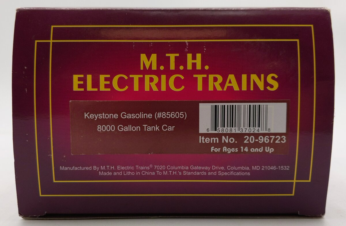 MTH 20-96723 O Gauge Keystone Gasoline UTLX 8,000-Gallon Tank Car #85605 LN/Box