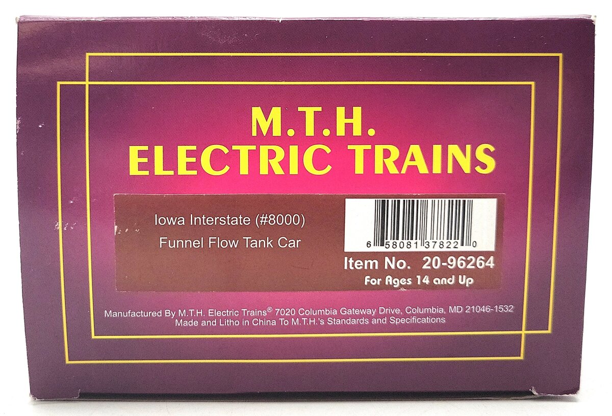 MTH 20-96264 O Iowa interstate Funnel Flow Tank Car #8000 LN/Box