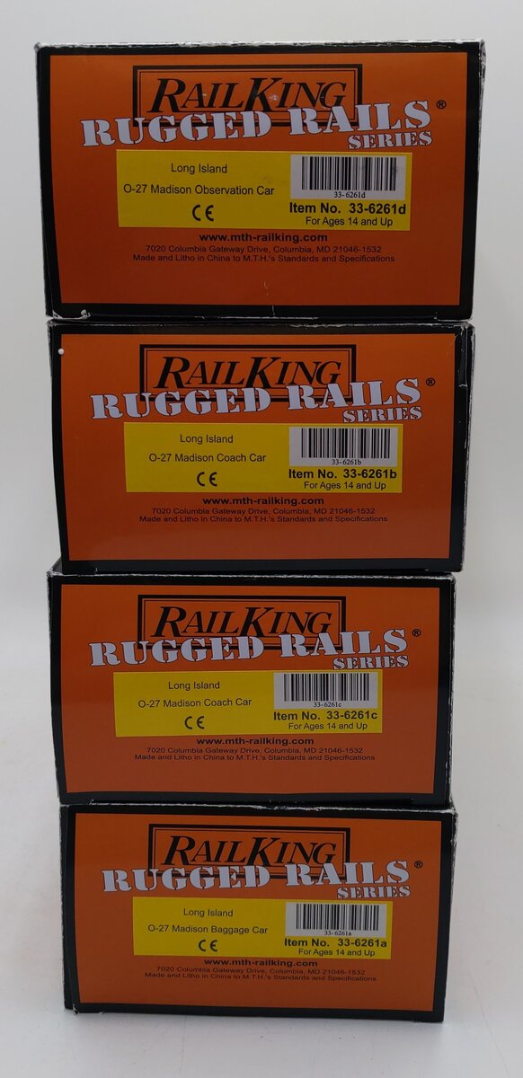 MTH 33-6261 O Long Island Rugged Rails Madison Passenger Car Set (Set of 4) LN/Box