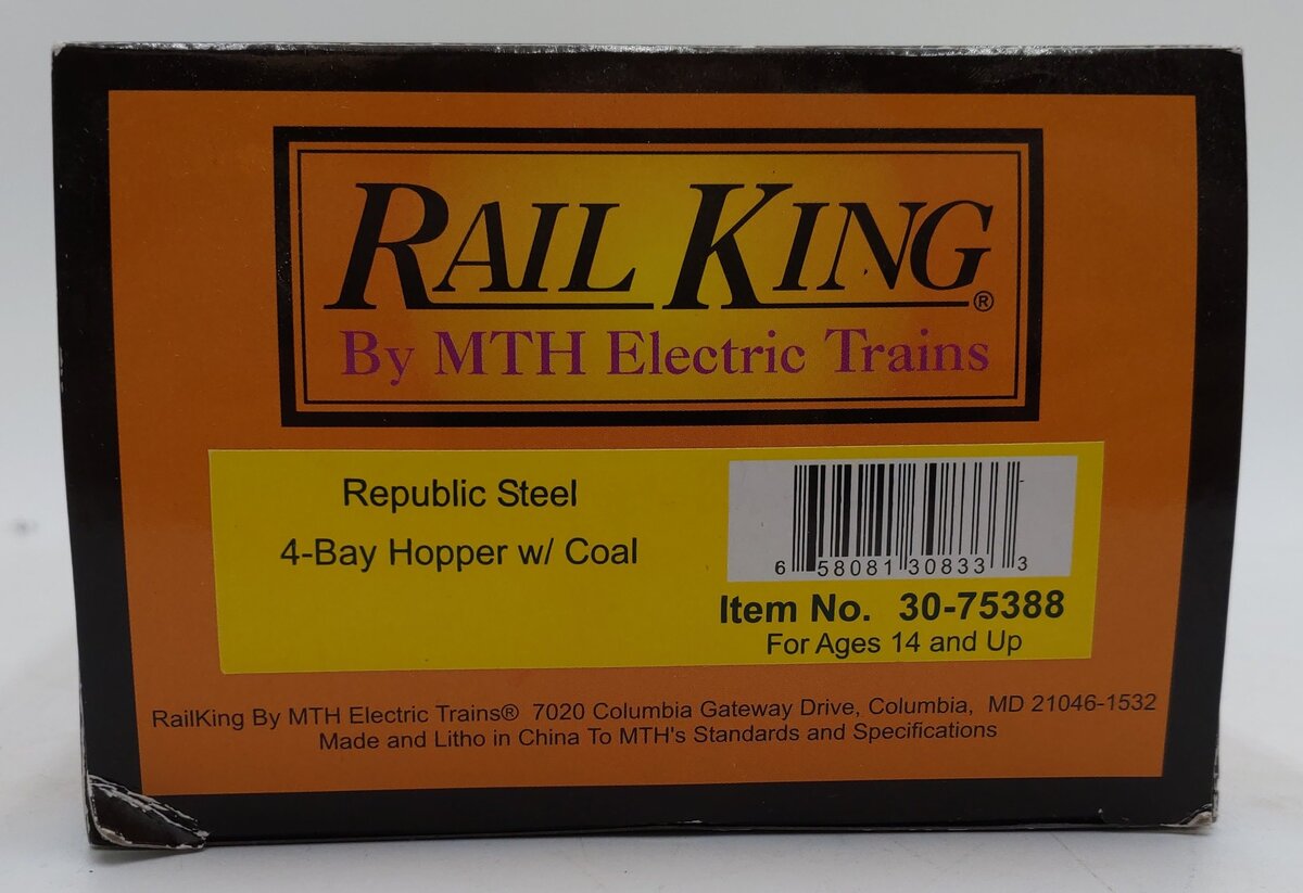 MTH 30-75388 O Republic Steel 4-Bay Hopper Car LN/Box