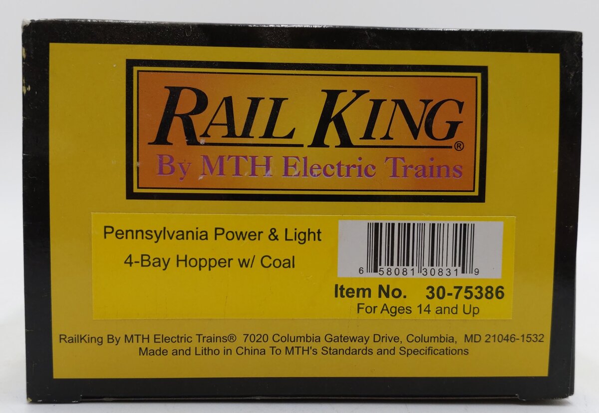 MTH 30-75386 O Pennsylvania Power & Light 4-Bay Hopper Car #100 LN/Box