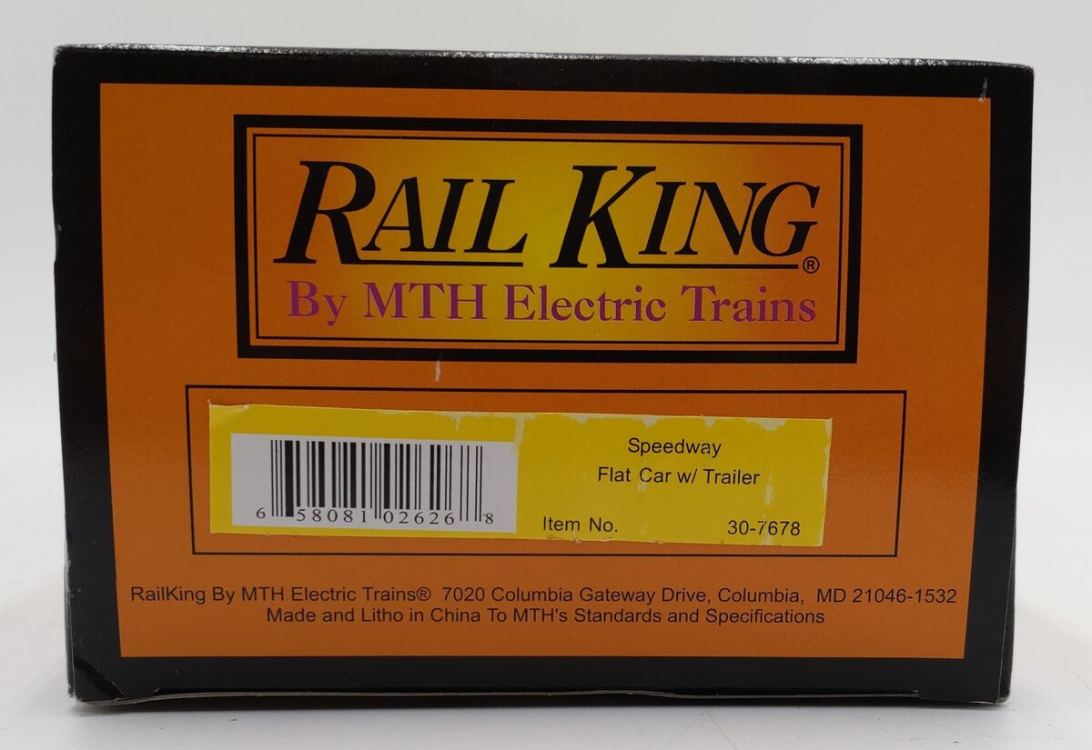 MTH 30-7678 O Speedway Flatcar w/ 40' Trailer #301308 LN/Box