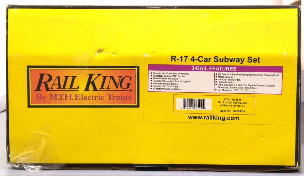 MTH 30-2392-1 O Gauge MTA Redbird R-17 3-Car Non-Powered Subway Set EX/Box