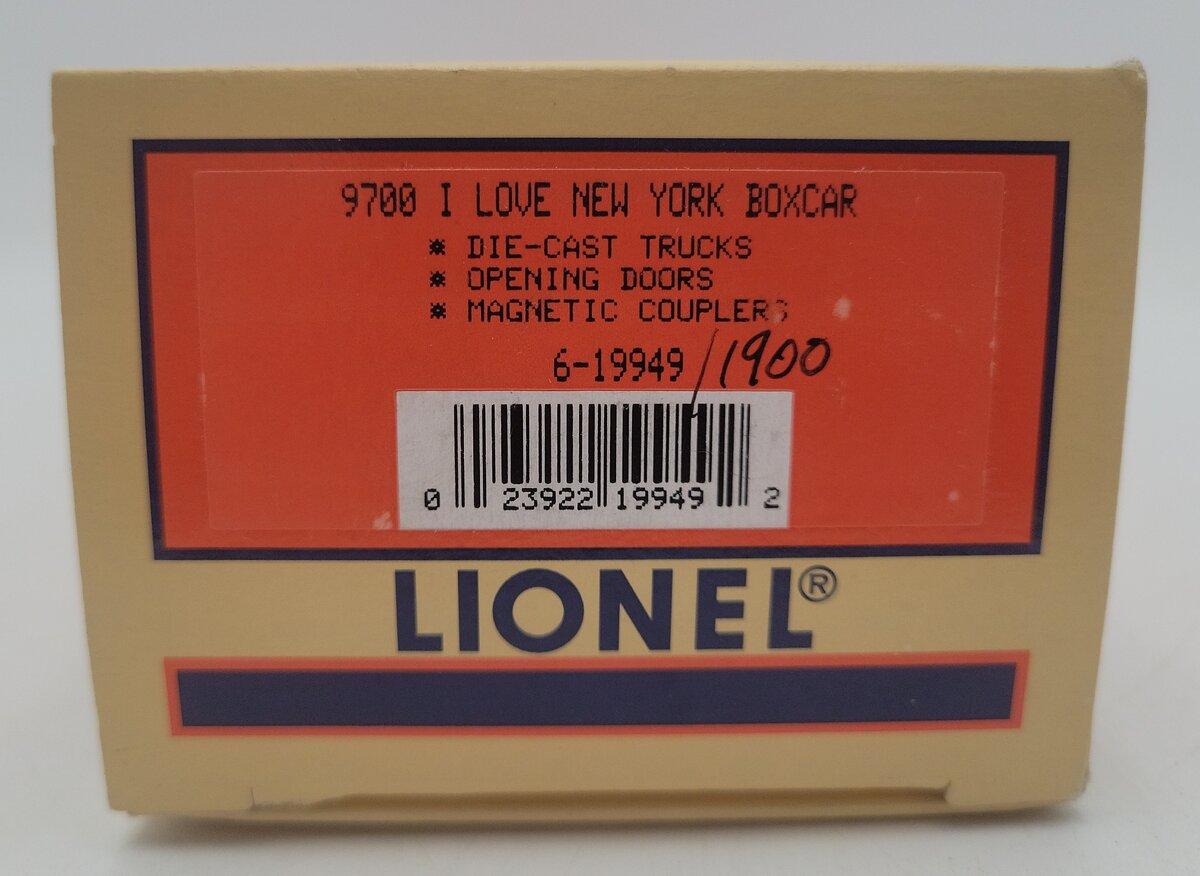 Lionel 6-19949 O Gauge I Love New York Boxcar #9700 EX/Box