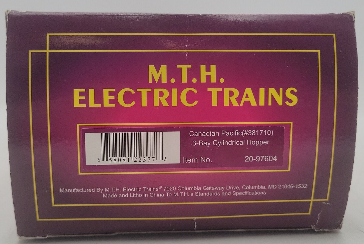MTH 20-97604 Canadian Pacific 3-Bay Cylindrical Hopper Car EX/Box