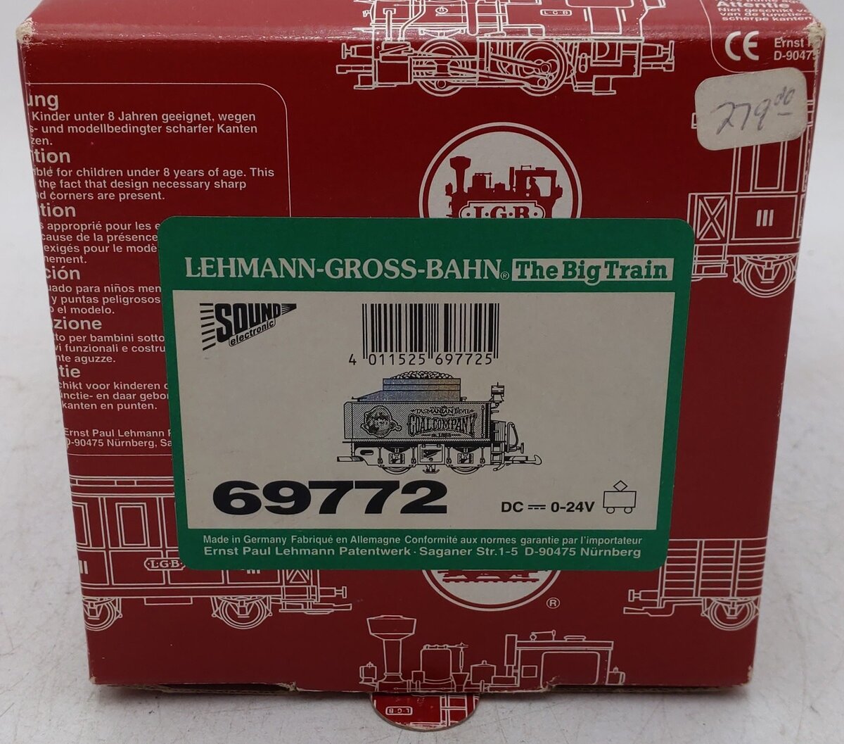 LGB 69772 G Scale Tasmanian Coal Company Powered Tender - Metal Wheels EX/Box