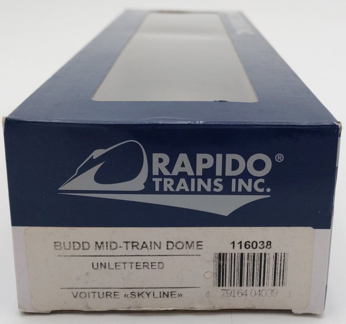 Rapido Trains 116038 HO Unlettered Budd Mid-Train Dome Stainless Steel