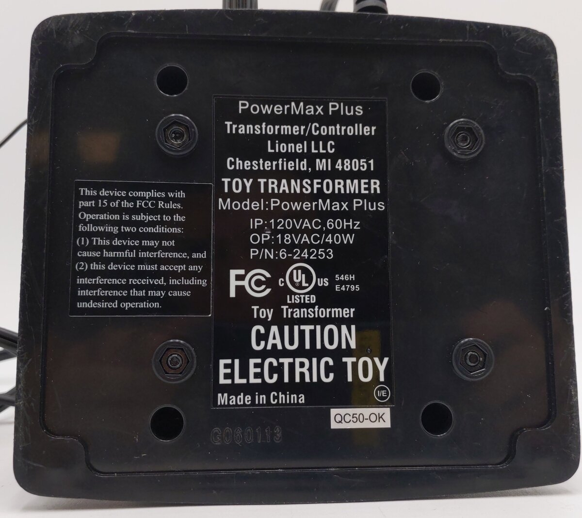 Lionel 6-24253 PowerMax Plus 40 Watt Transformer EX
