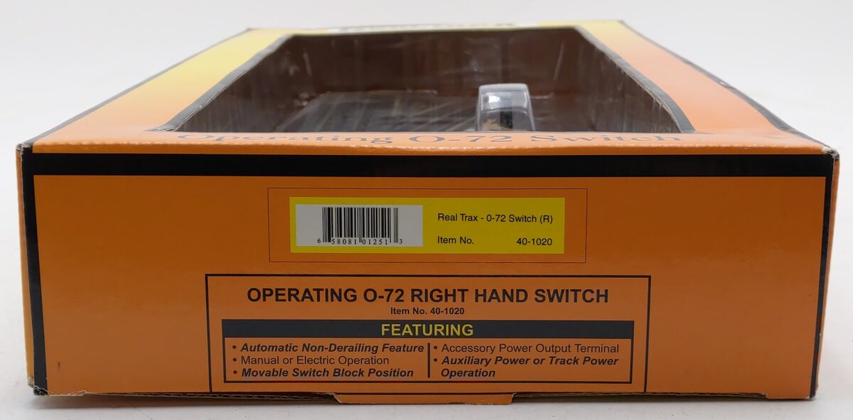 MTH 40-1020 O72 RealTrax Nickel Silver Right Hand Remote Switch Turnout EX/Box