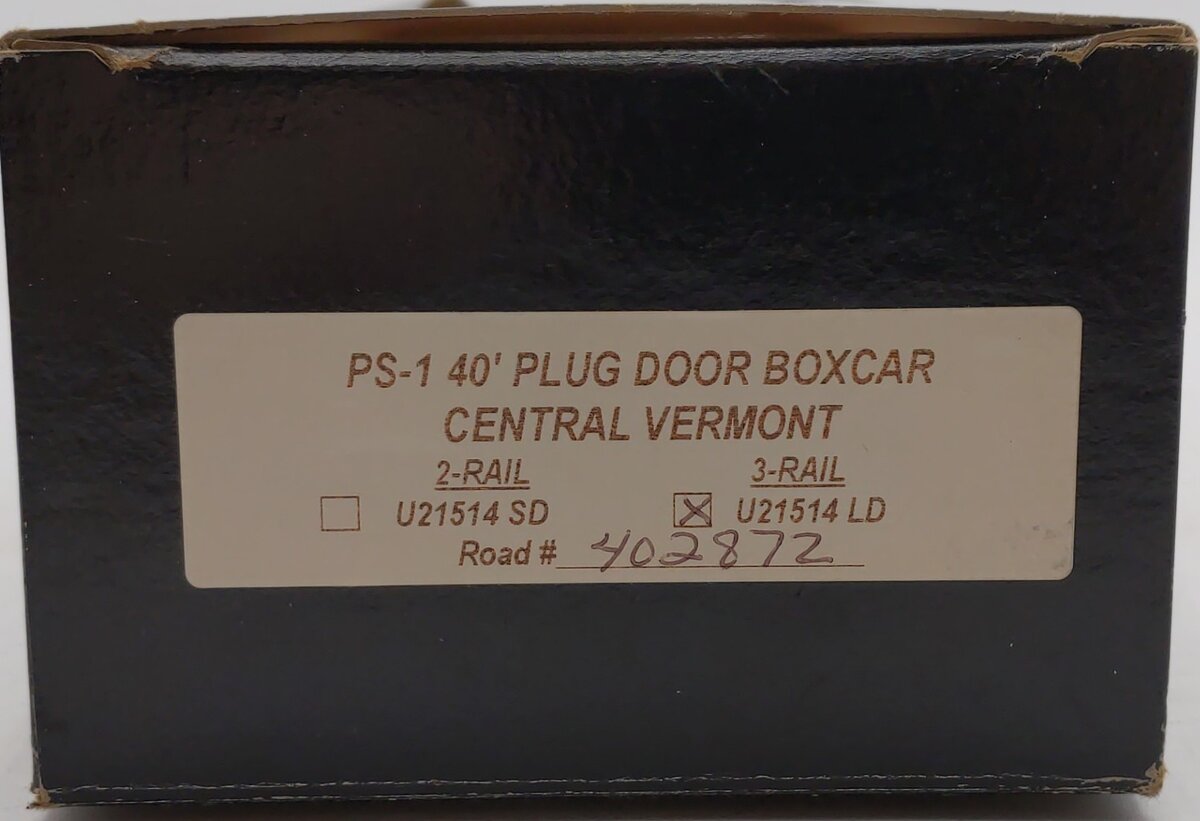 Weaver U21514LD O Gauge Central Vermont 40' Plug Door Boxcar PS-1 #402872 VG/Box
