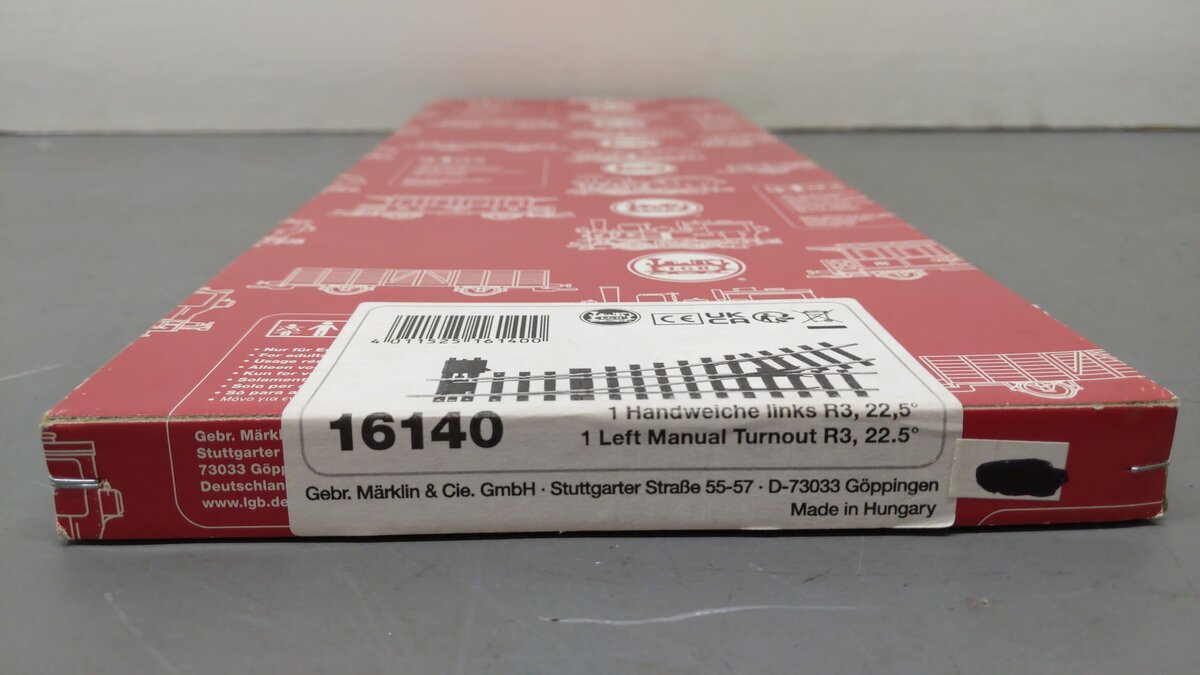 LGB 16140 G Left Manual R3 22.5 Degree Switch Turnout EX/Box