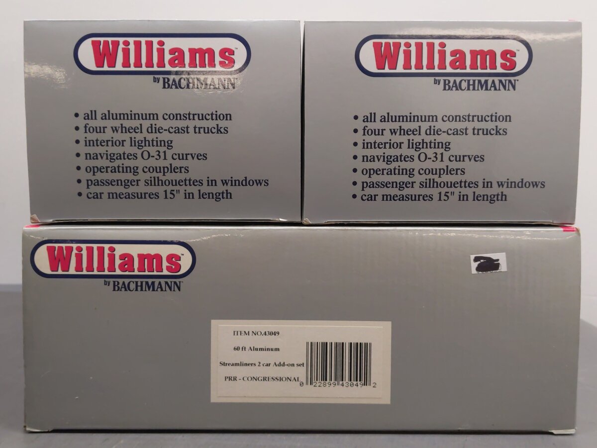 Williams 43049 O Gauge Pennsylvania 60 Ft. Streamline Passenger Car 2-Pack LN/Box