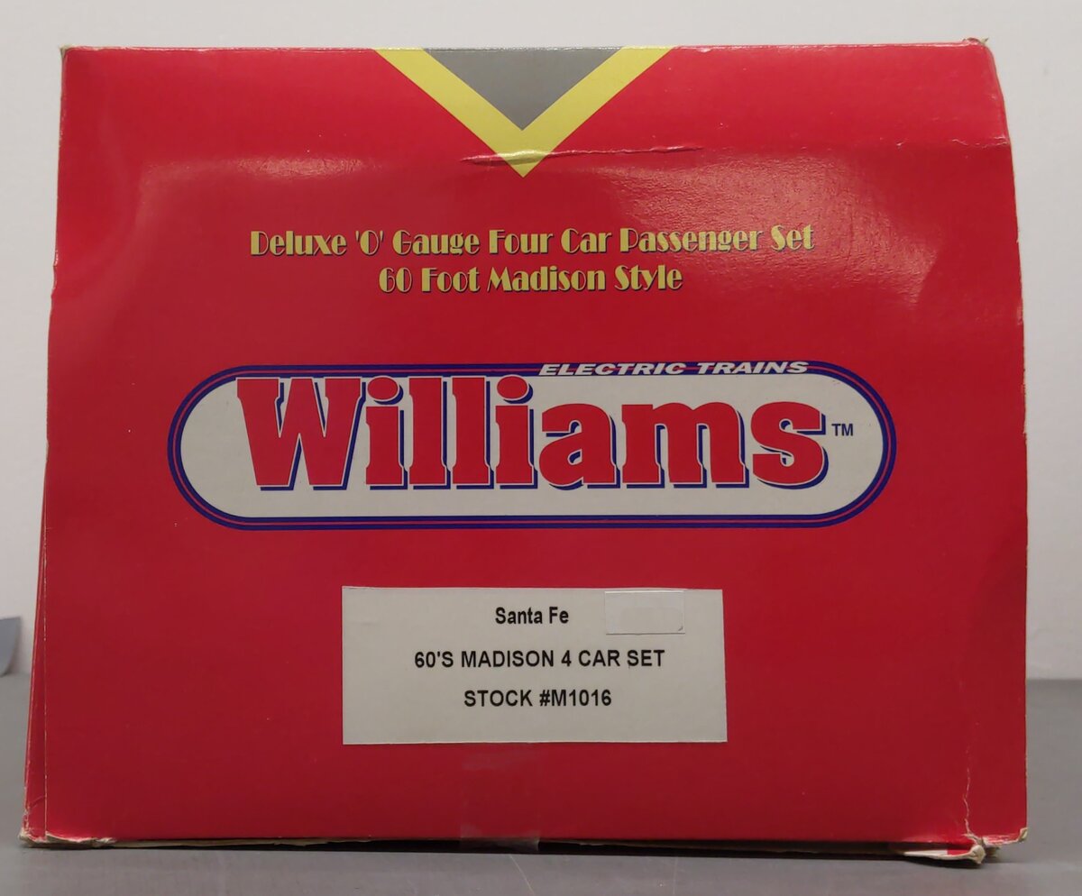 Williams M1016 O 60'S Madison Style Santa Fe Deluxe Four Passenger Car Set LN/Box