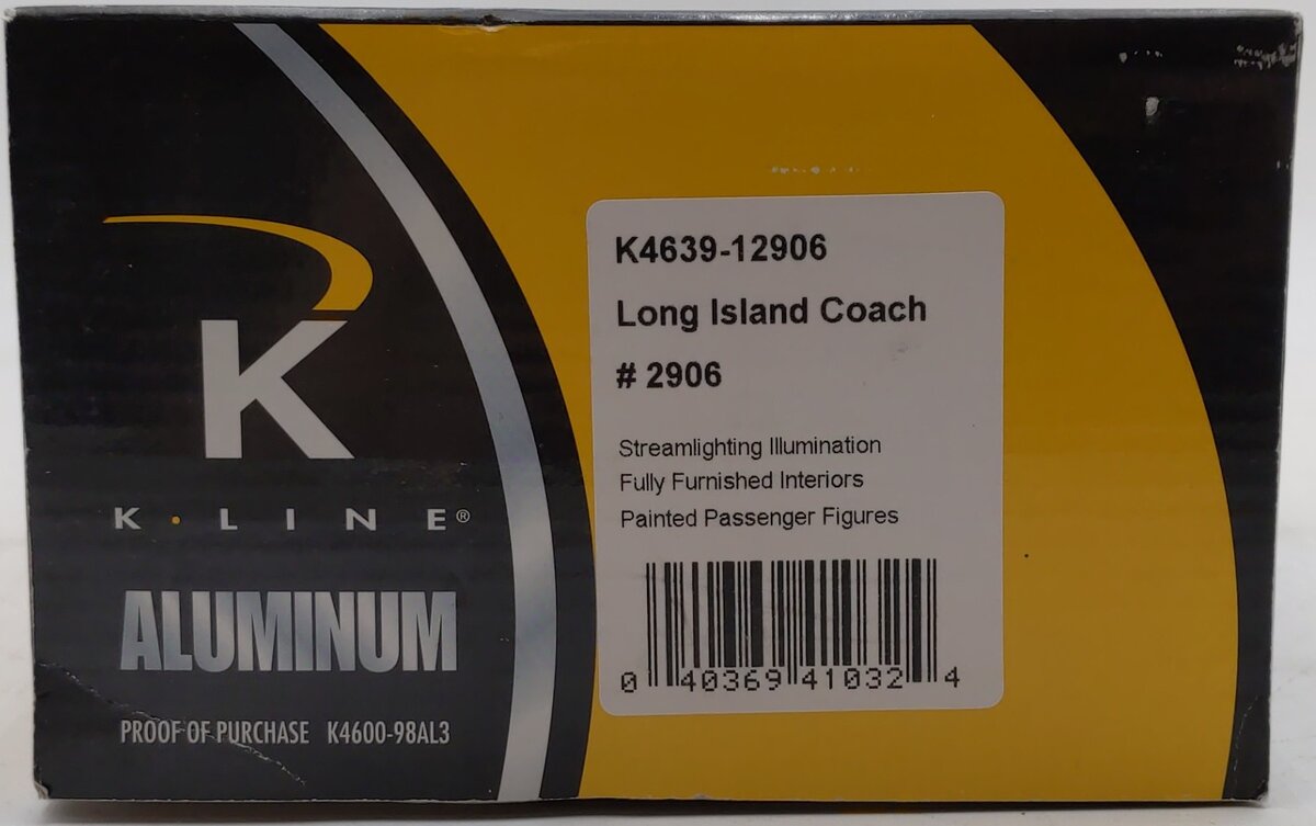 K-Line K4639-12906 O Long Island Railroad 15" Aluminum Coach Car #2906 LN/Box
