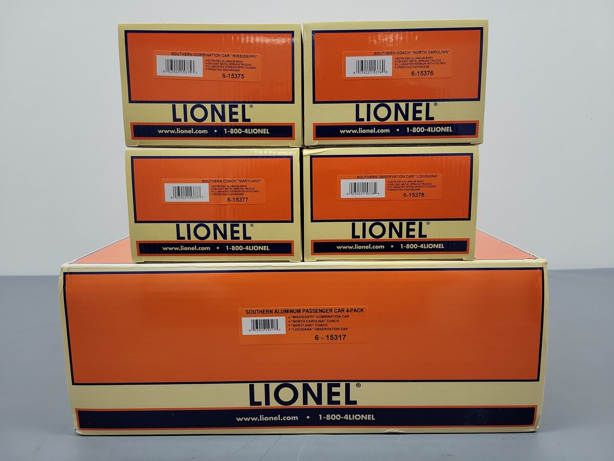 Lionel 6-15317 O Gauge Southern “The Southerner“ Aluminum Passenger Car Set LN/Box