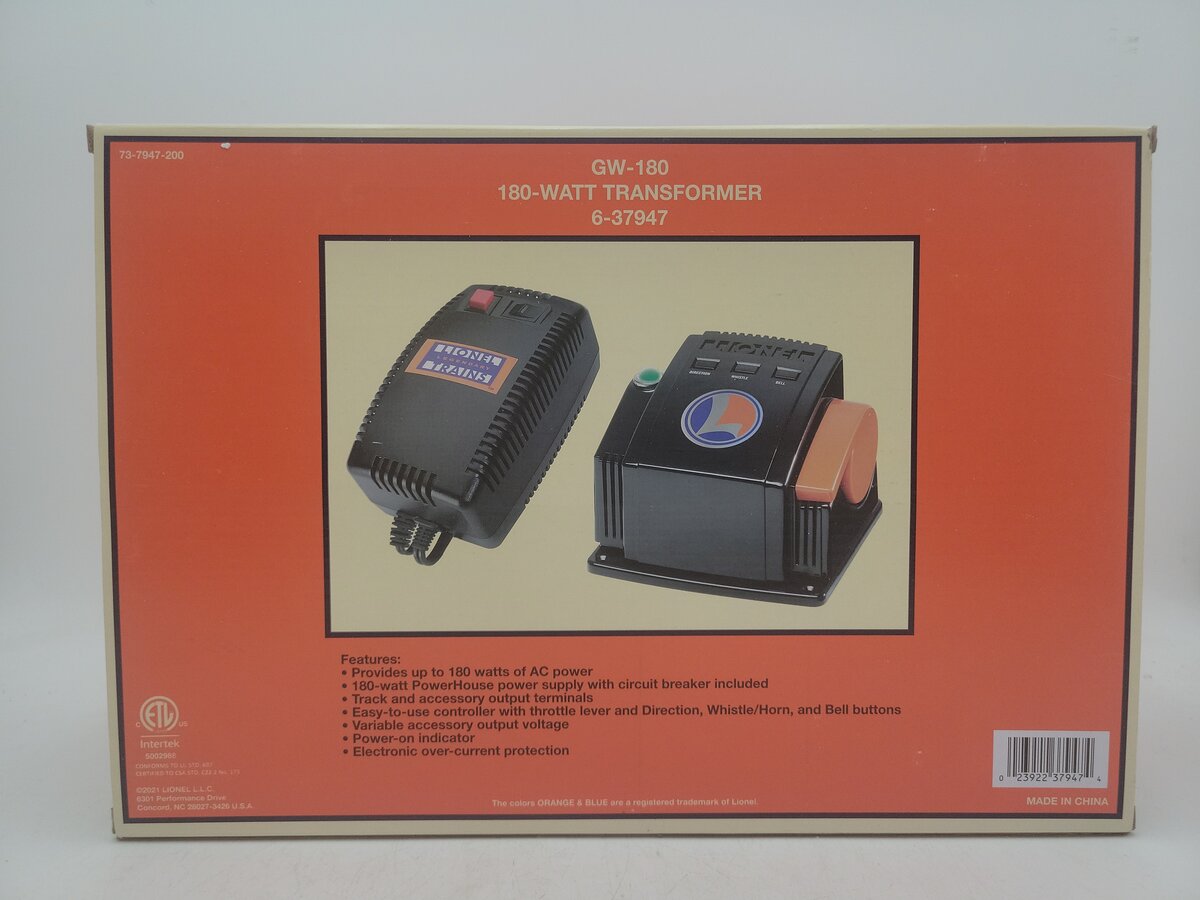 Lionel 6-37947 O Gauge GW-180 180 Watt Transformer MT/Box