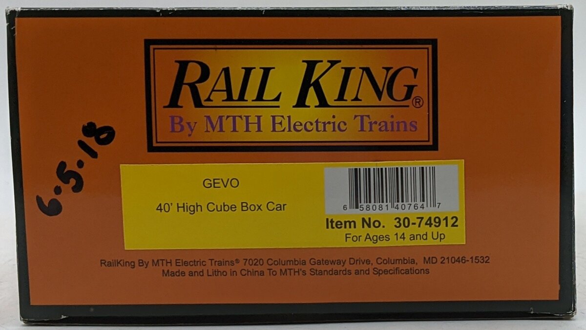MTH 30-74912 O GEVO 40' High Cube Boxcar VG/Box