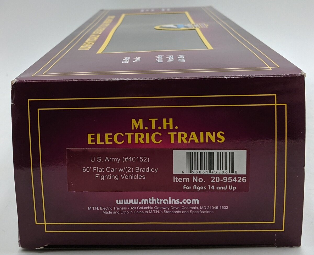 MTH 20-95426 O U.S. Army 60' Flat Car w/(2) Bradley Fighting Vehicles #40152 VG/Box